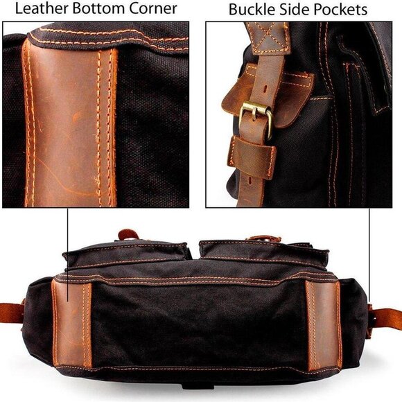 Gearonic Vintage Canvas Leather Messenger Bag - Picture 2 of 13